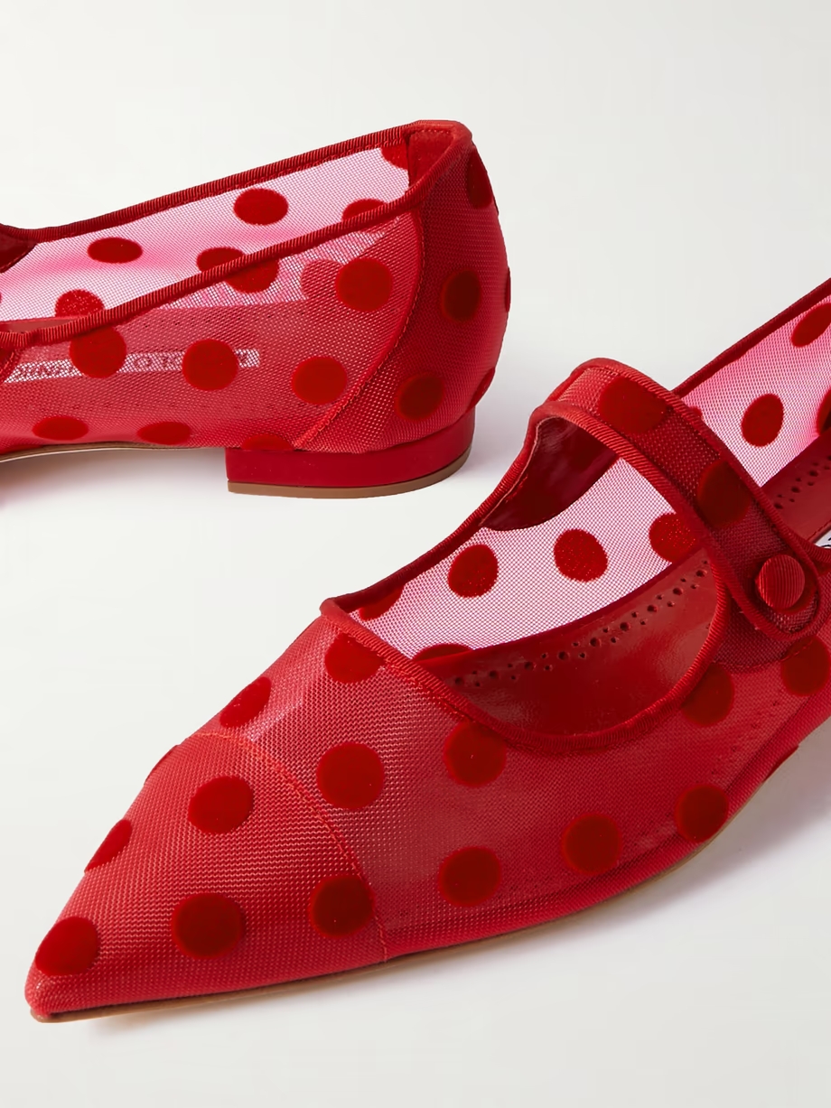 Campari grosgrain-trimmed flocked mesh ballet flats Campari grosgrain-trimmed flocked mesh ballet flats
