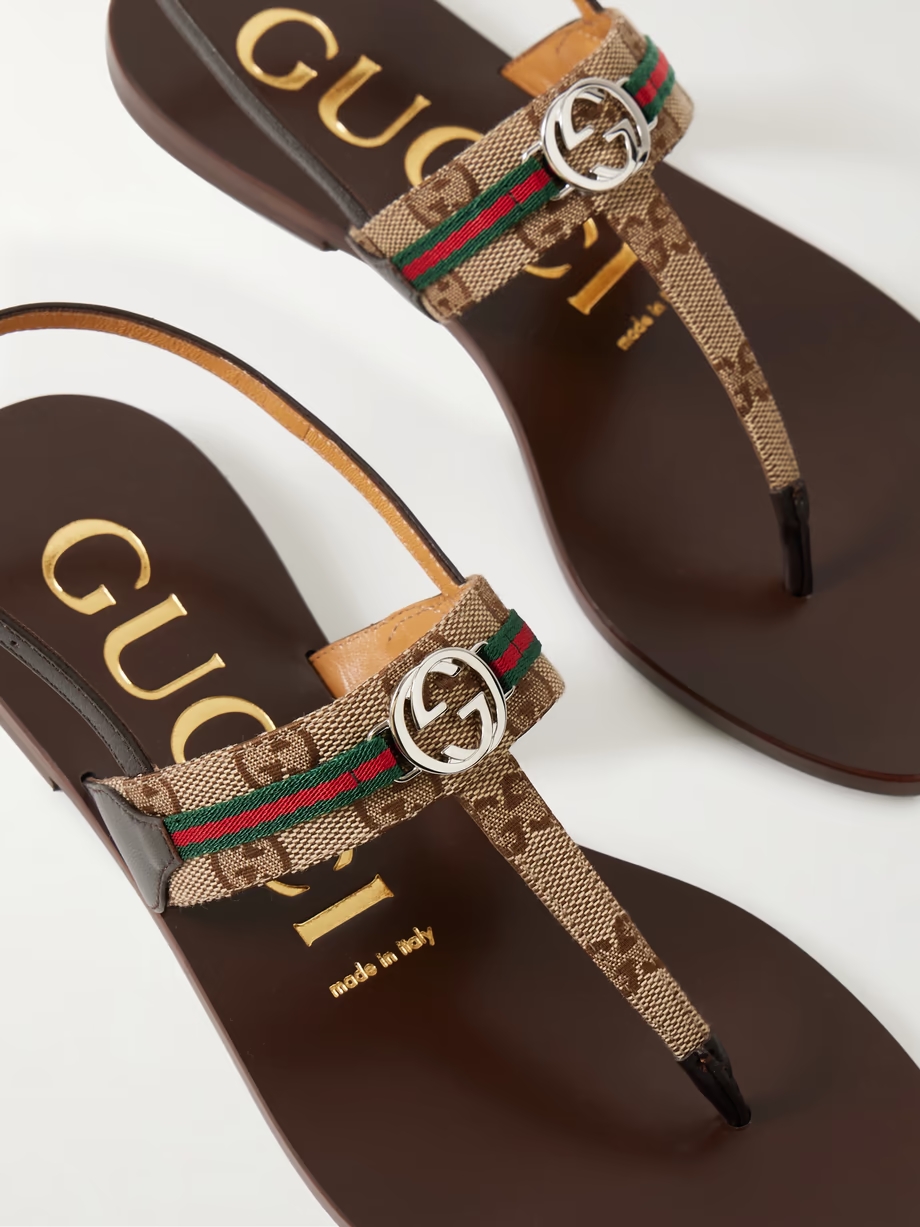 Kika logo-embellished webbing and leather-trimmed canvas-jacquard sandals Kika logo-embellished webbing and leather-trimmed canvas-jacquard sandals