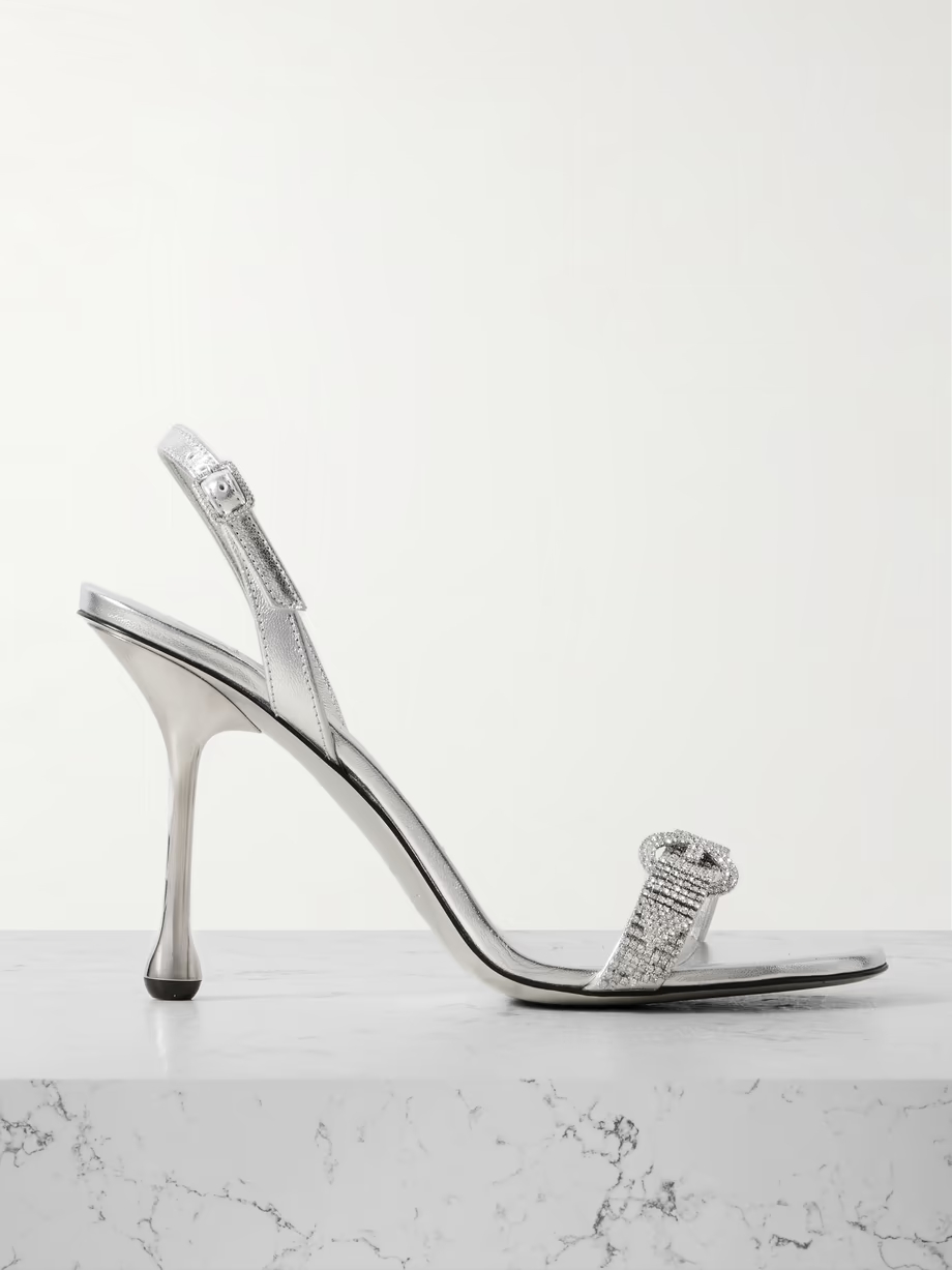 Tabatha 95 crystal-embellished metallic leather slingback sandals Tabatha 95 crystal-embellished metallic leather slingback sandals