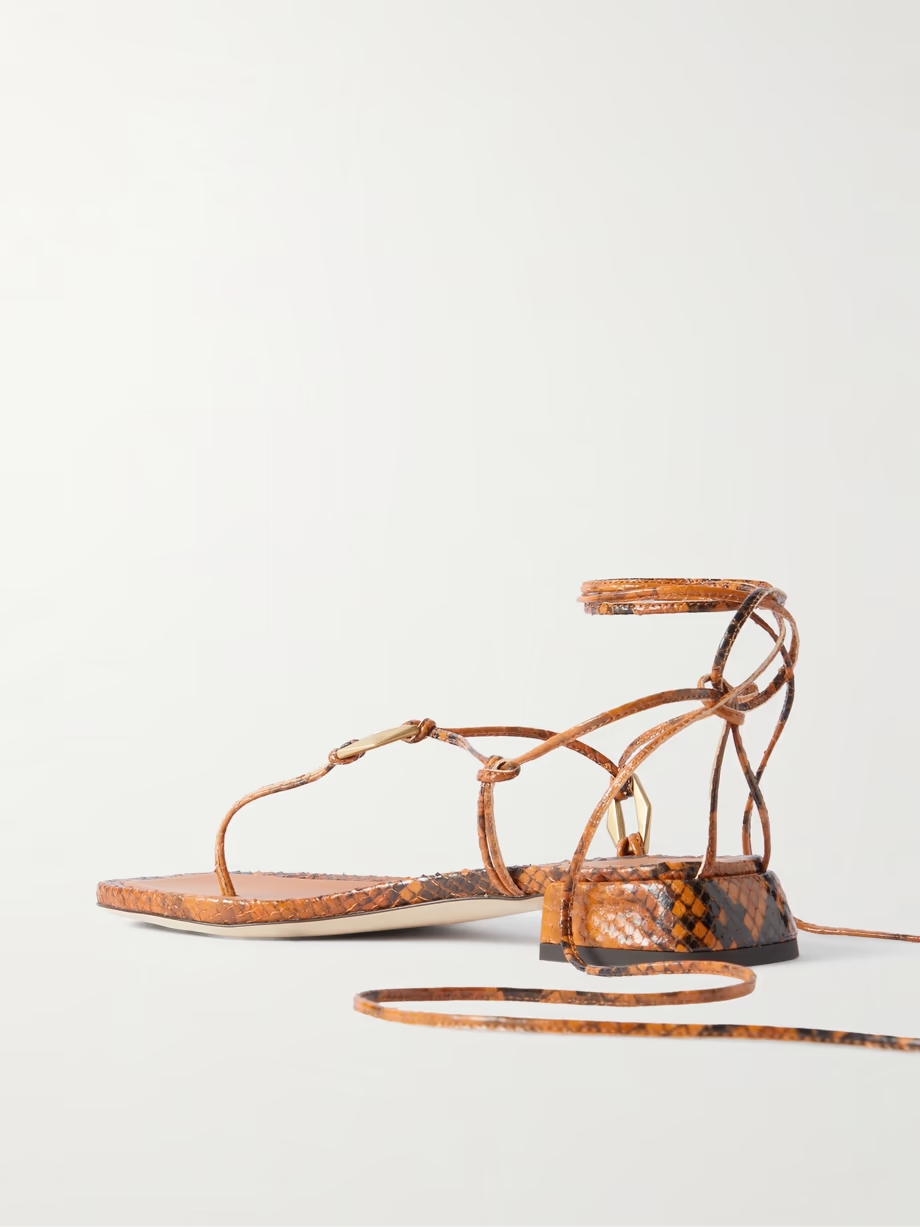 Onyxia embellished snake-effect leather sandals Onyxia embellished snake-effect leather sandals