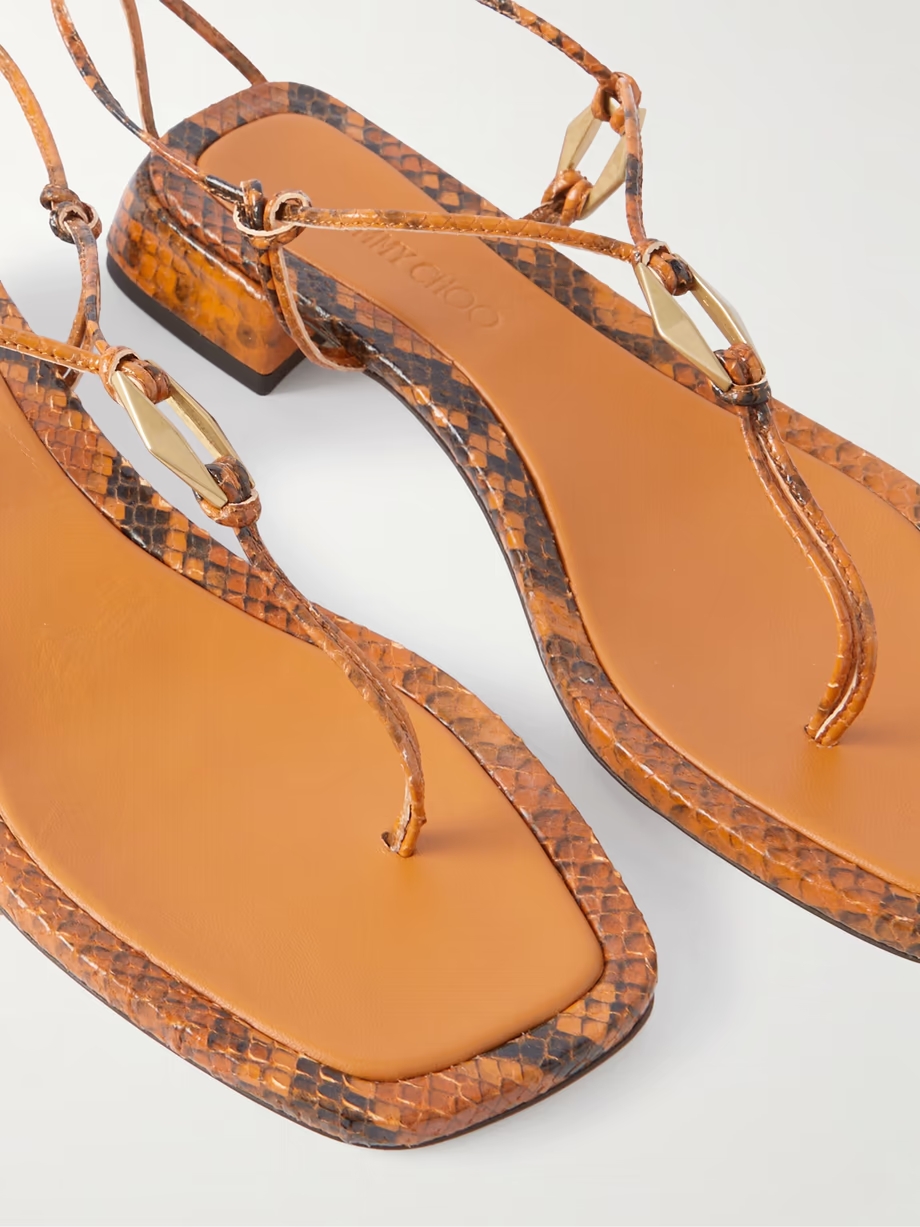 Onyxia embellished snake-effect leather sandals Onyxia embellished snake-effect leather sandals