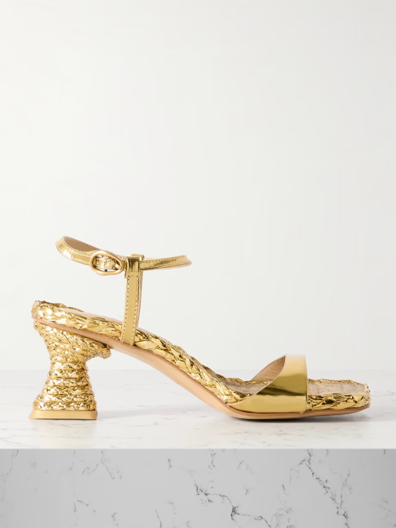 Javiera metallic leather and raffia sandals Javiera metallic leather and raffia sandals