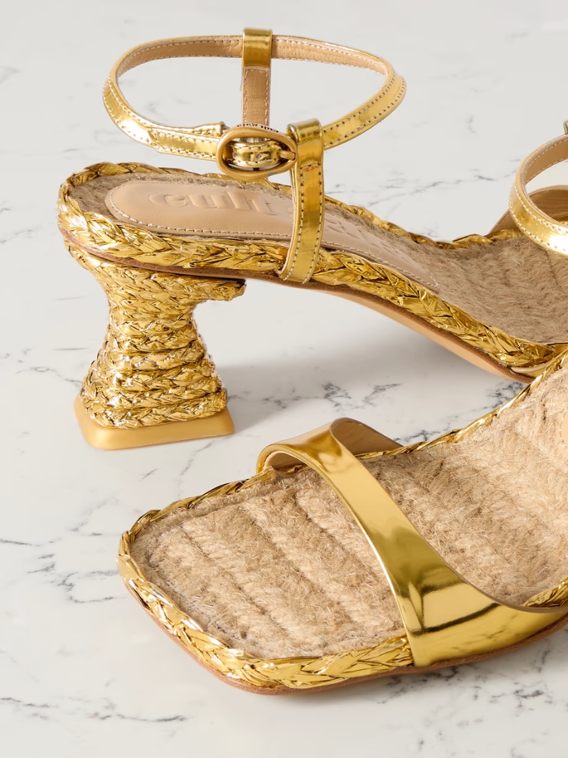 Javiera metallic leather and raffia sandals Javiera metallic leather and raffia sandals