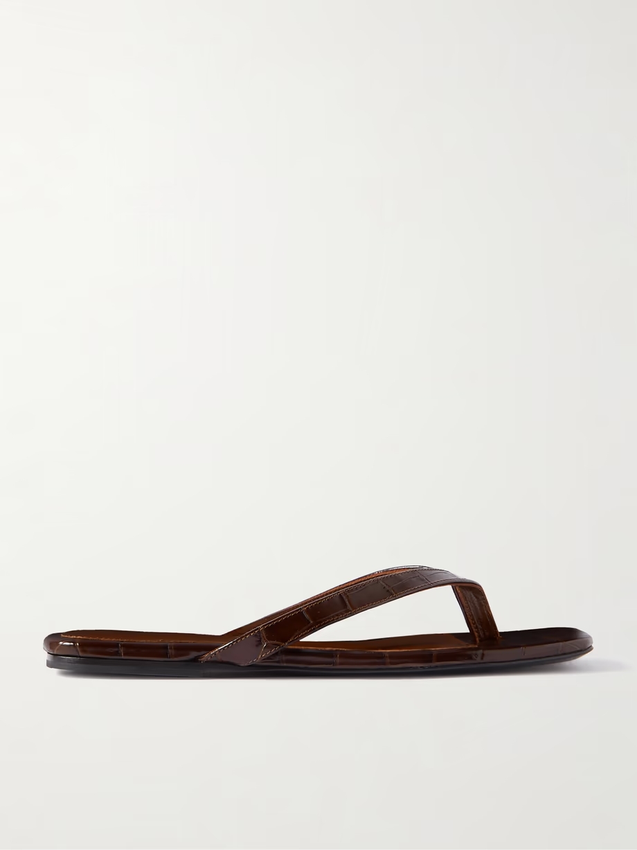 The Flip-Flop Flat croc-effect leather flip flops The Flip-Flop Flat croc-effect leather flip flops