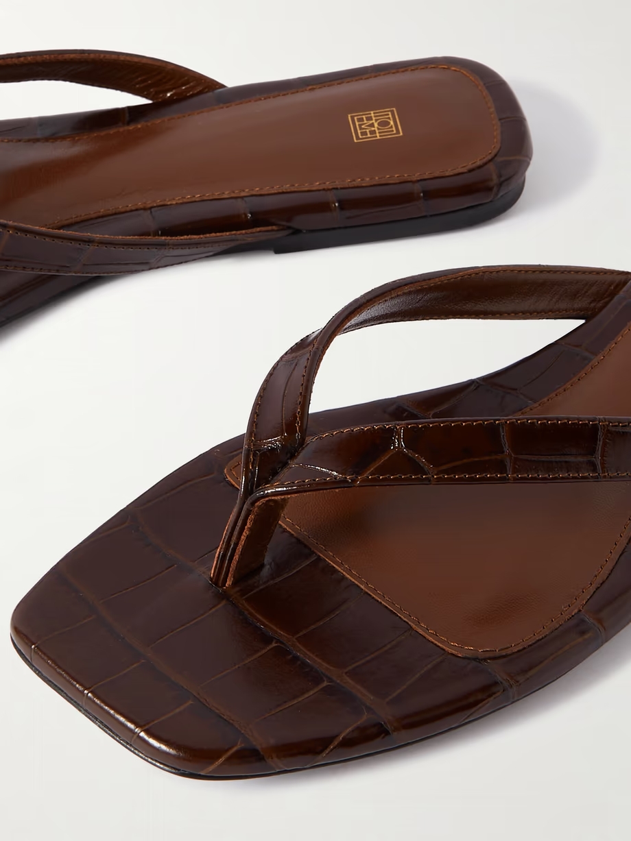 The Flip-Flop Flat croc-effect leather flip flops The Flip-Flop Flat croc-effect leather flip flops