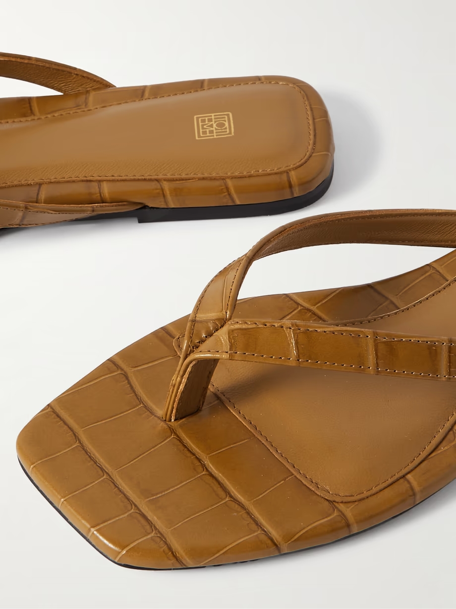 Croc-effect leather flip flops Croc-effect leather flip flops