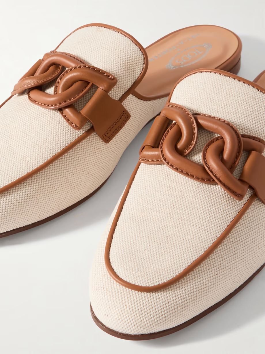 Sabot leather-trimmed canvas slippers Sabot leather-trimmed canvas slippers
