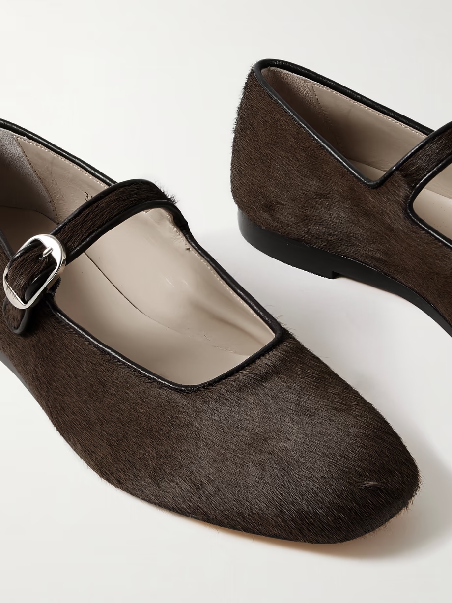 Leather-trimmed pony hair Mary Jane ballet flats Leather-trimmed pony hair Mary Jane ballet flats