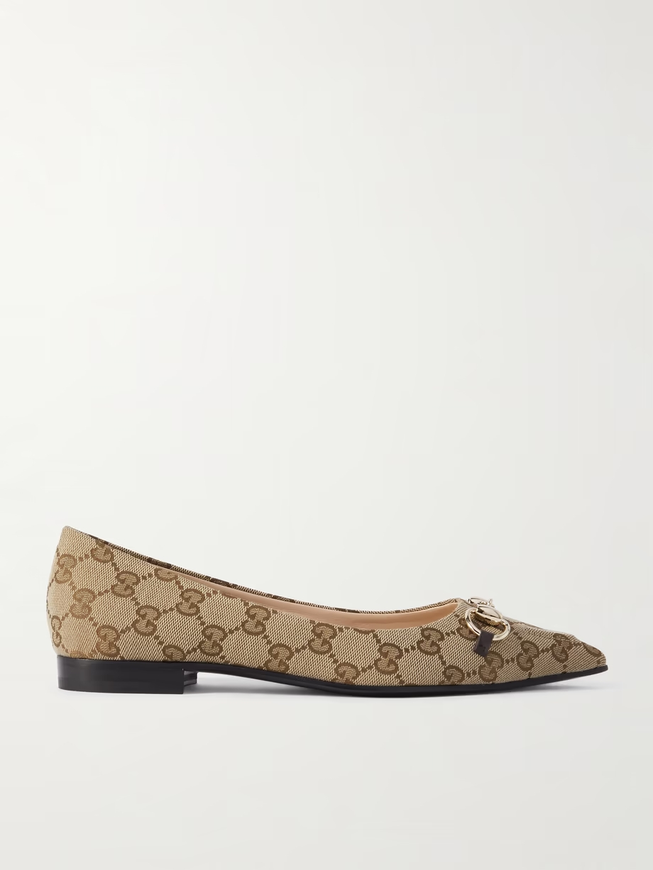 Erin horsebit-embellished canvas-jacquard point-toe flats Erin horsebit-embellished canvas-jacquard point-toe flats