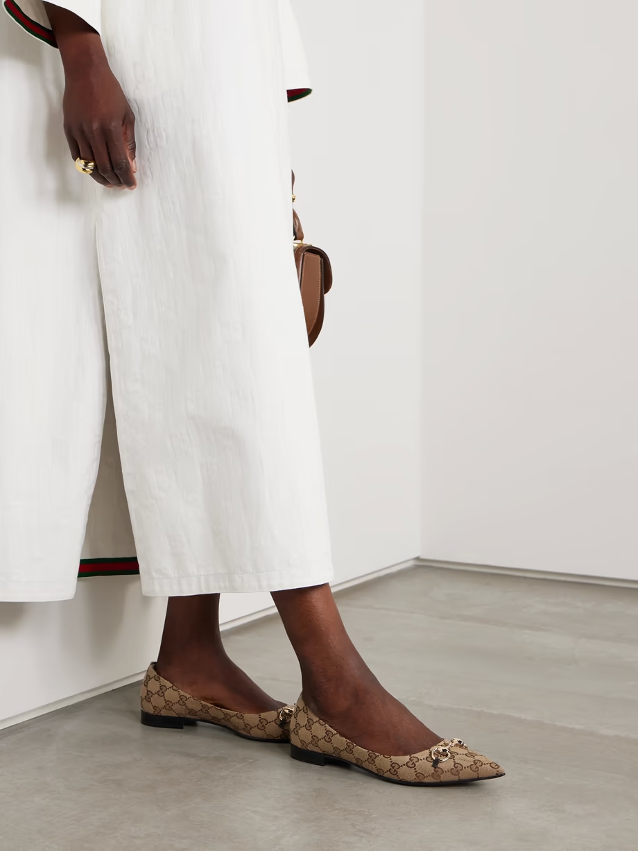 Erin horsebit-embellished canvas-jacquard point-toe flats Erin horsebit-embellished canvas-jacquard point-toe flats