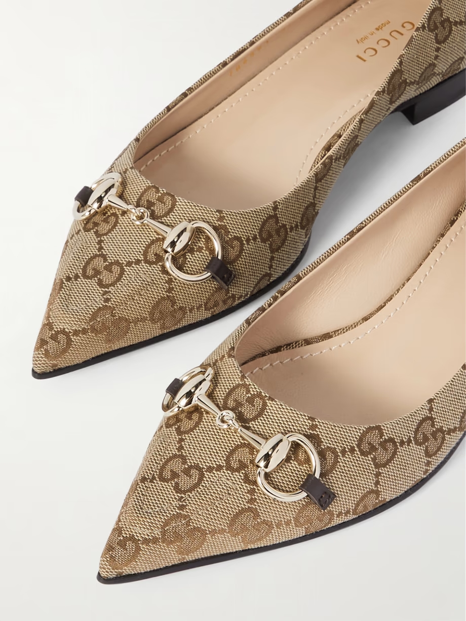 Erin horsebit-embellished canvas-jacquard point-toe flats Erin horsebit-embellished canvas-jacquard point-toe flats