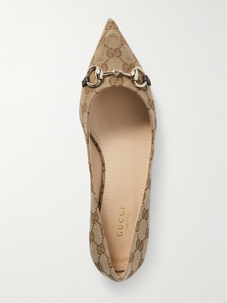 Erin horsebit-embellished canvas-jacquard point-toe flats Erin horsebit-embellished canvas-jacquard point-toe flats