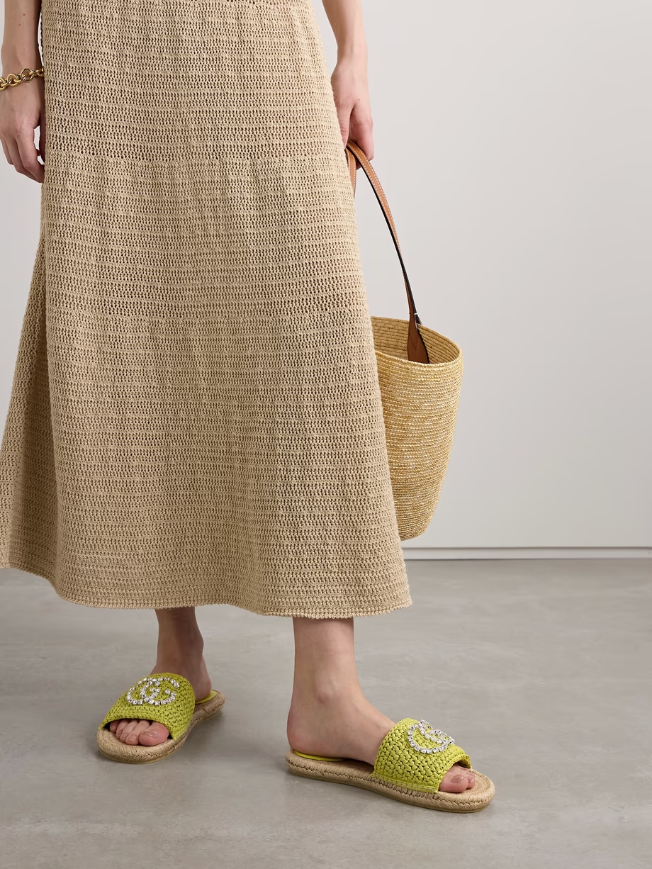 Cora crystal-embellished raffia espadrille sandals Cora crystal-embellished raffia espadrille sandals