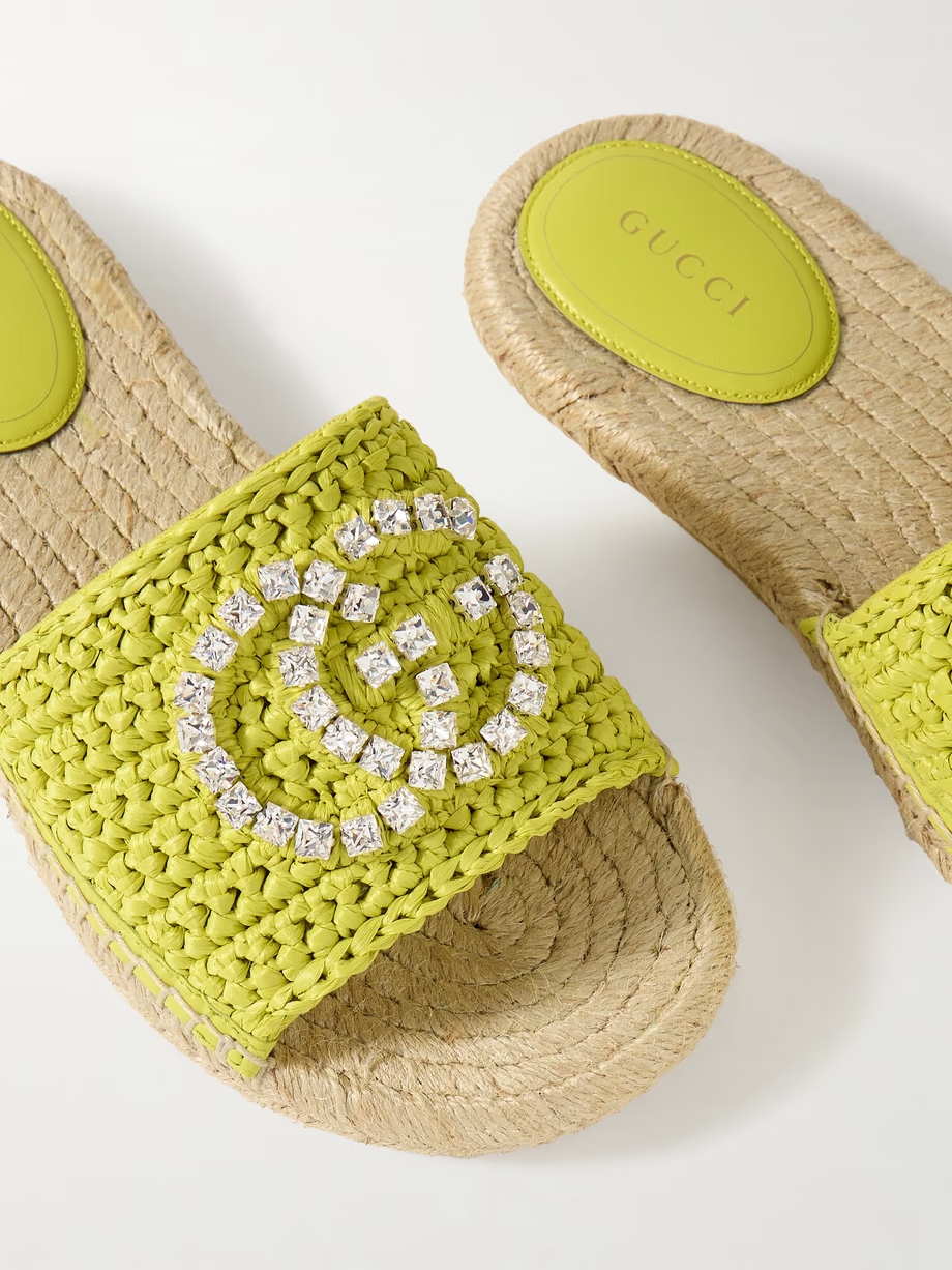 Cora crystal-embellished raffia espadrille sandals Cora crystal-embellished raffia espadrille sandals