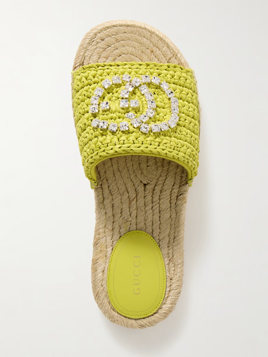 Cora crystal-embellished raffia espadrille sandals Cora crystal-embellished raffia espadrille sandals