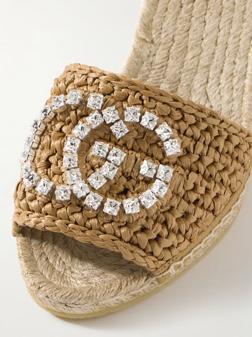 Cora crystal-embellished canvas and raffia espadrille wedge sandals Cora crystal-embellished canvas and raffia espadrille wedge sandals