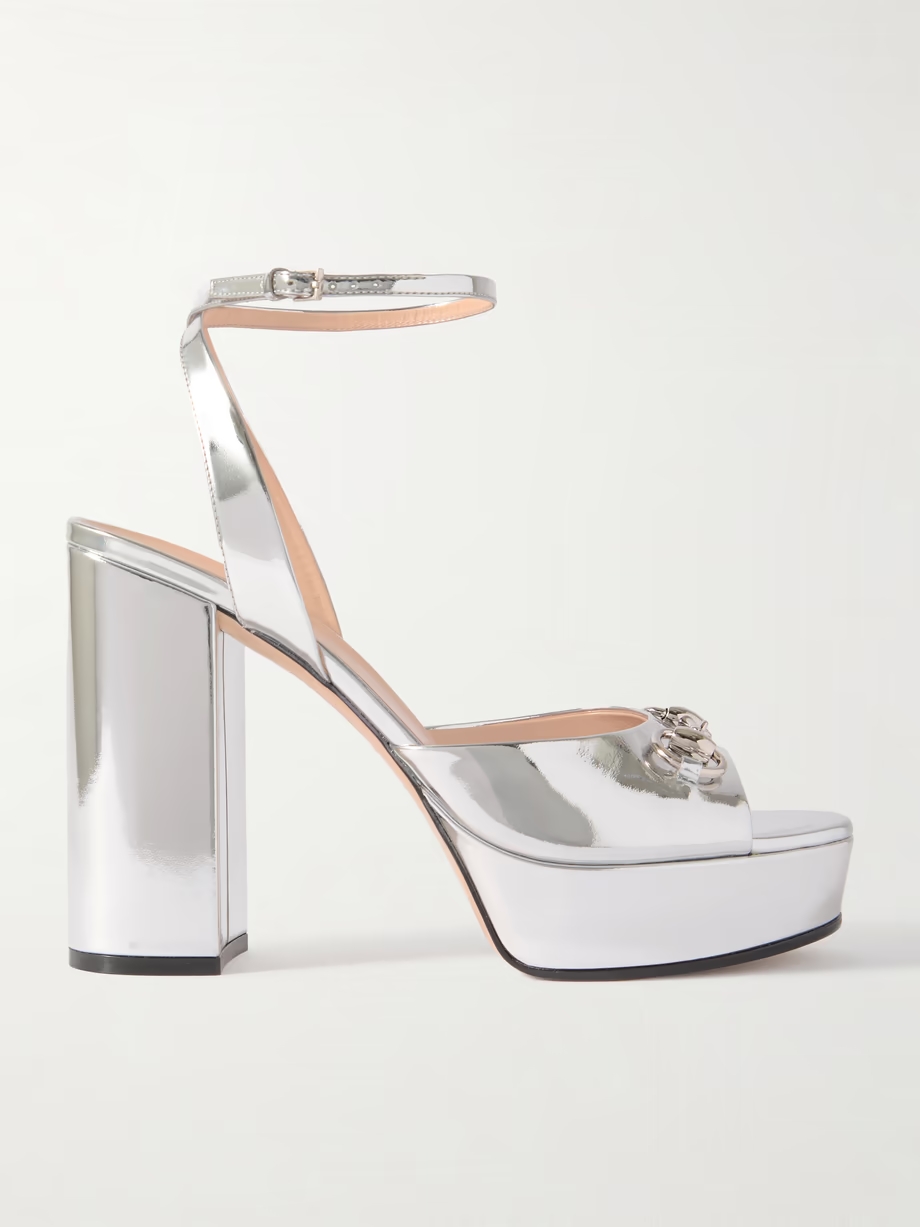 Lady Horsebit-detailed metallic leather platform sandals Lady Horsebit-detailed metallic leather platform sandals