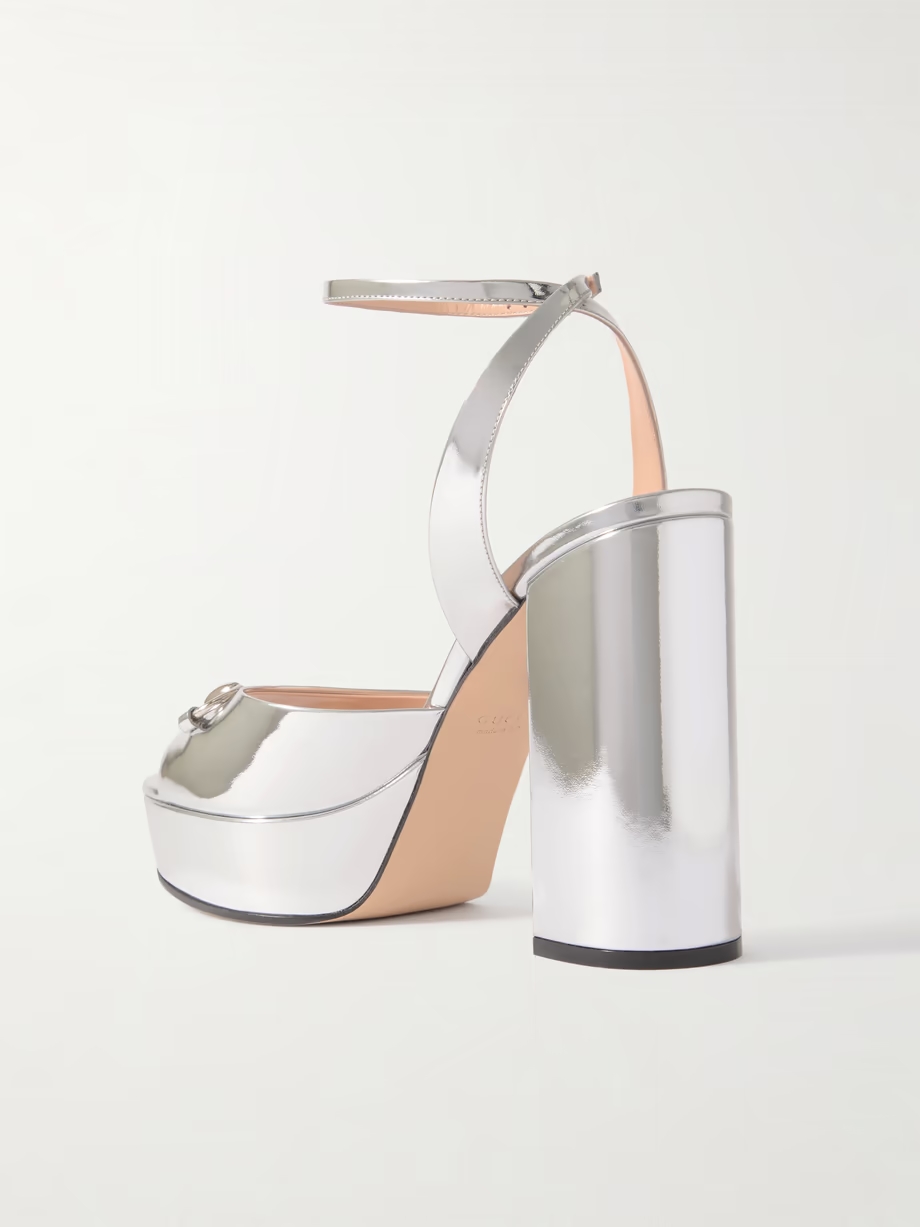 Lady Horsebit-detailed metallic leather platform sandals Lady Horsebit-detailed metallic leather platform sandals