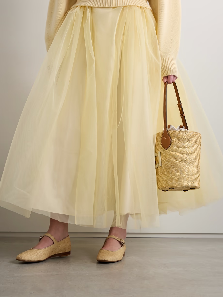Grosgrain-trimmed raffia Mary Jane ballet flats Grosgrain-trimmed raffia Mary Jane ballet flats
