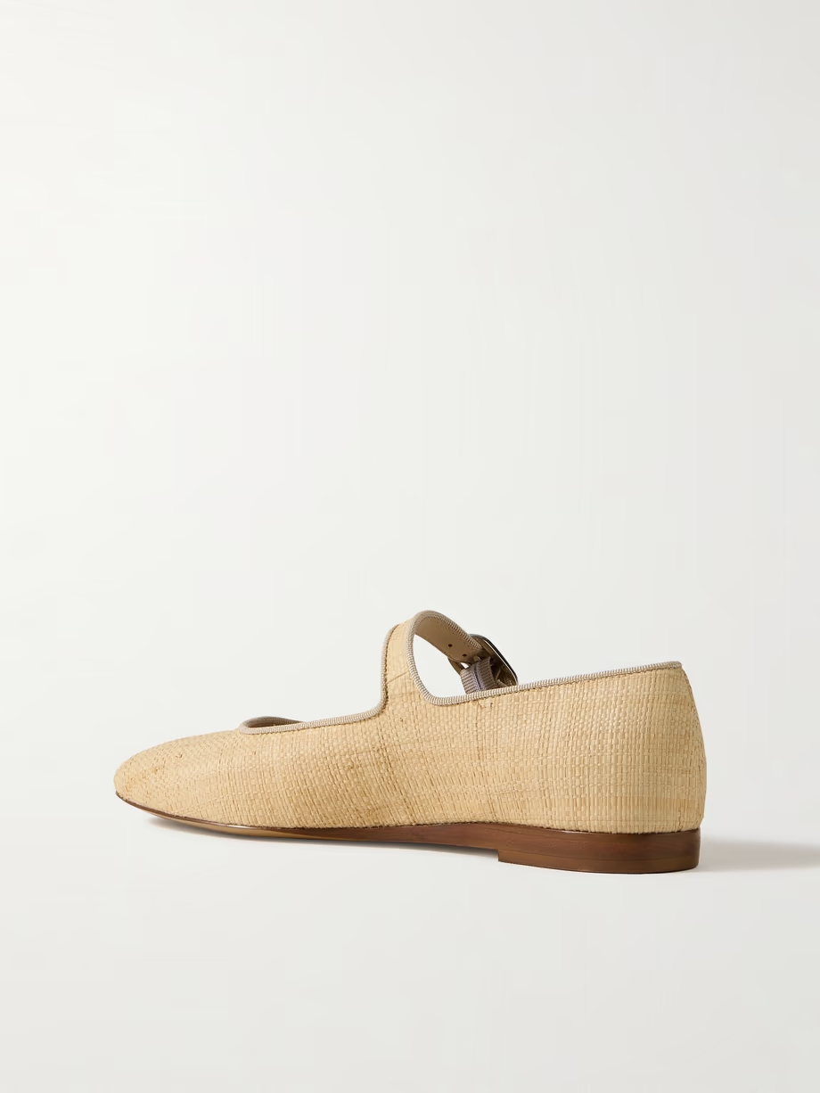 Grosgrain-trimmed raffia Mary Jane ballet flats Grosgrain-trimmed raffia Mary Jane ballet flats