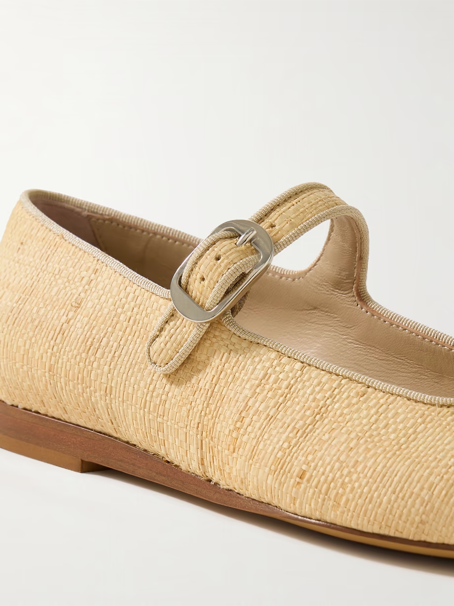 Grosgrain-trimmed raffia Mary Jane ballet flats Grosgrain-trimmed raffia Mary Jane ballet flats