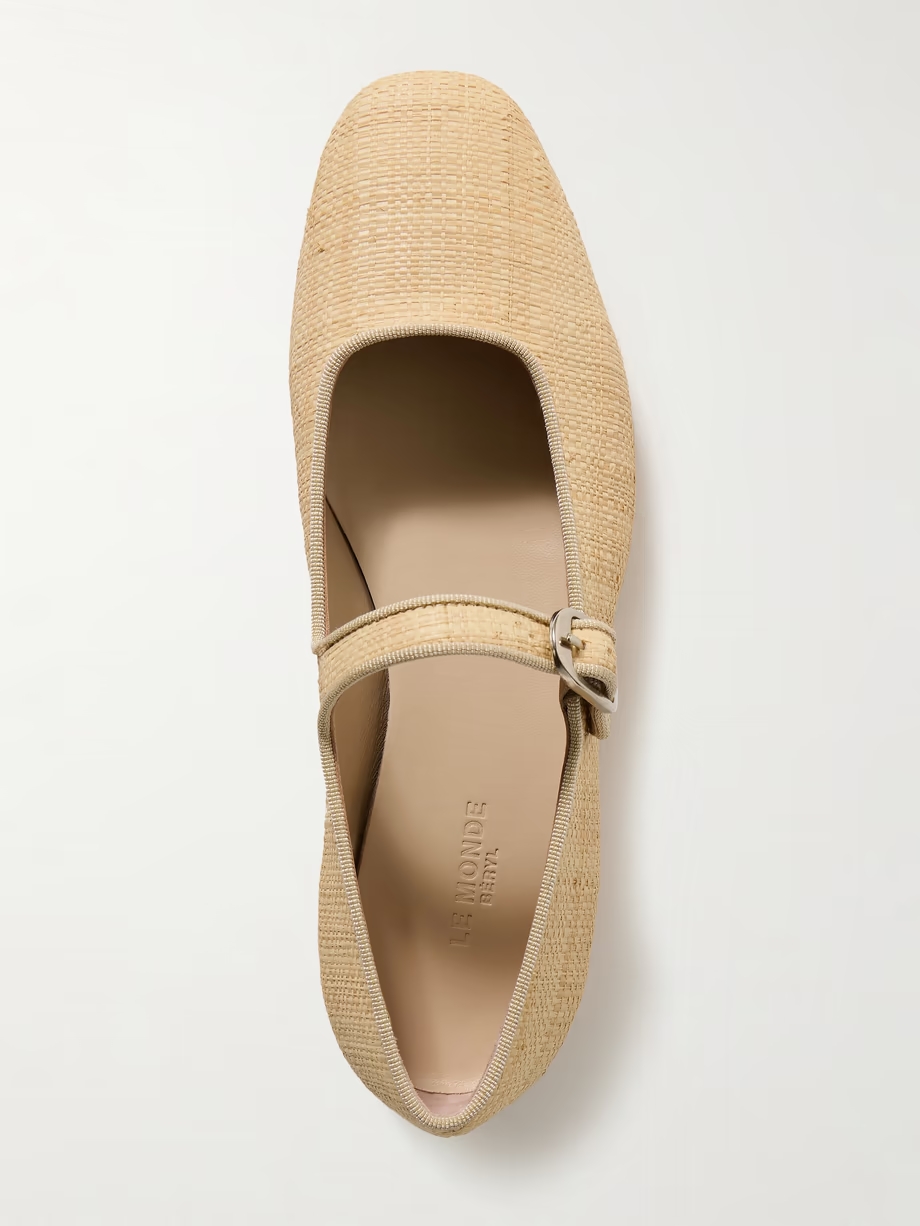 Grosgrain-trimmed raffia Mary Jane ballet flats Grosgrain-trimmed raffia Mary Jane ballet flats