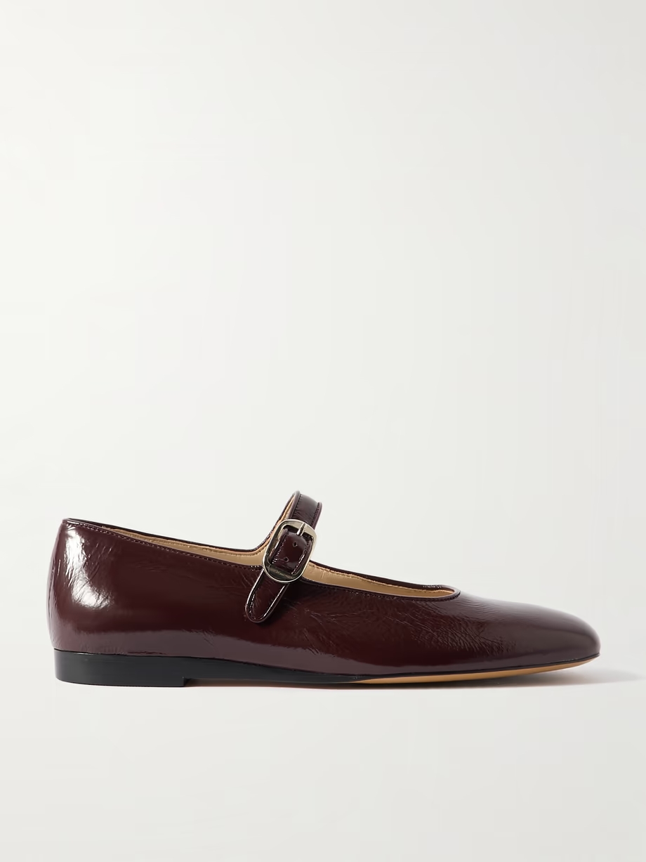 Crinkled patent-leather Mary Jane ballet flats Crinkled patent-leather Mary Jane ballet flats