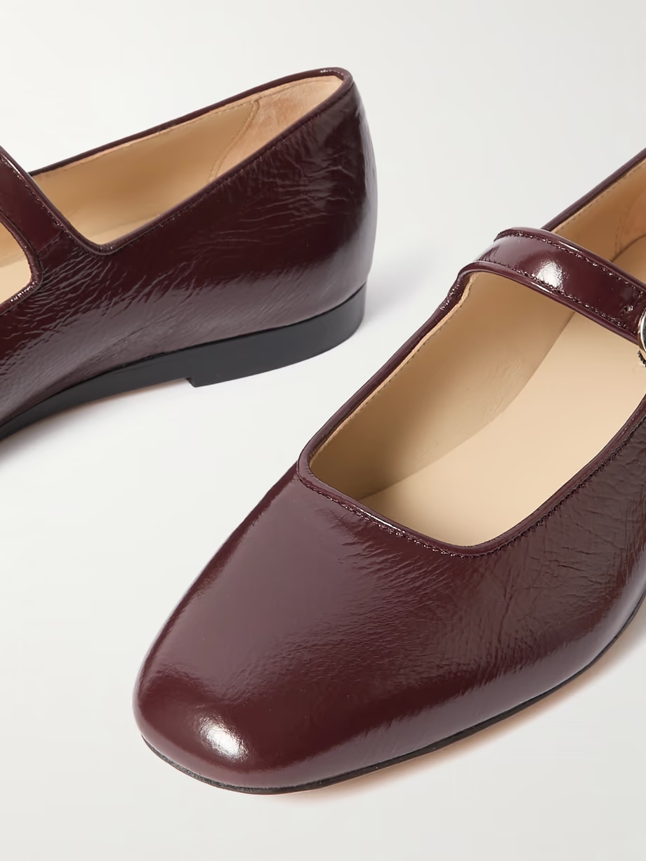 Crinkled patent-leather Mary Jane ballet flats Crinkled patent-leather Mary Jane ballet flats