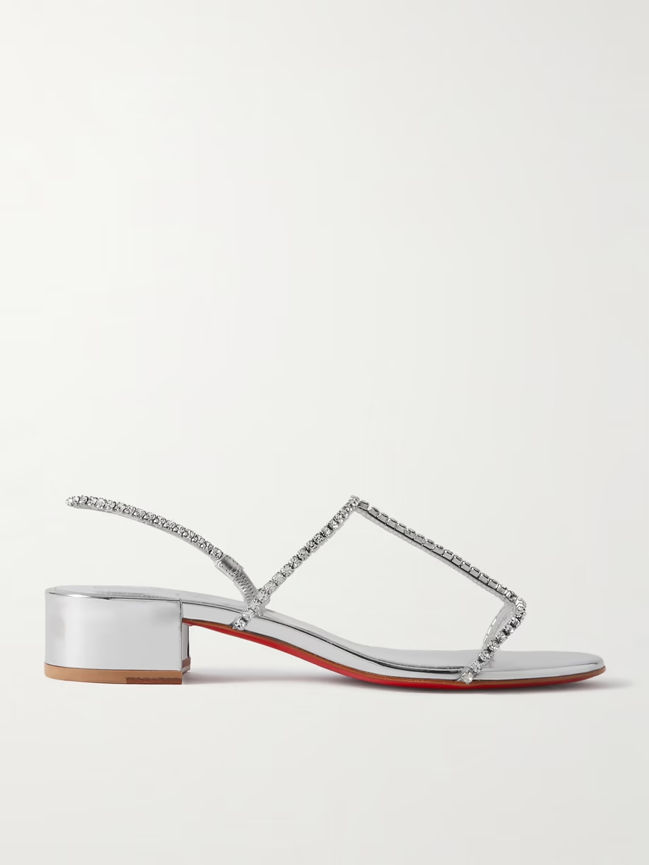 Simple Queenie 25 crystal-embellished metallic leather slingback sandals Simple Queenie 25 crystal-embellished metallic leather slingback sandals