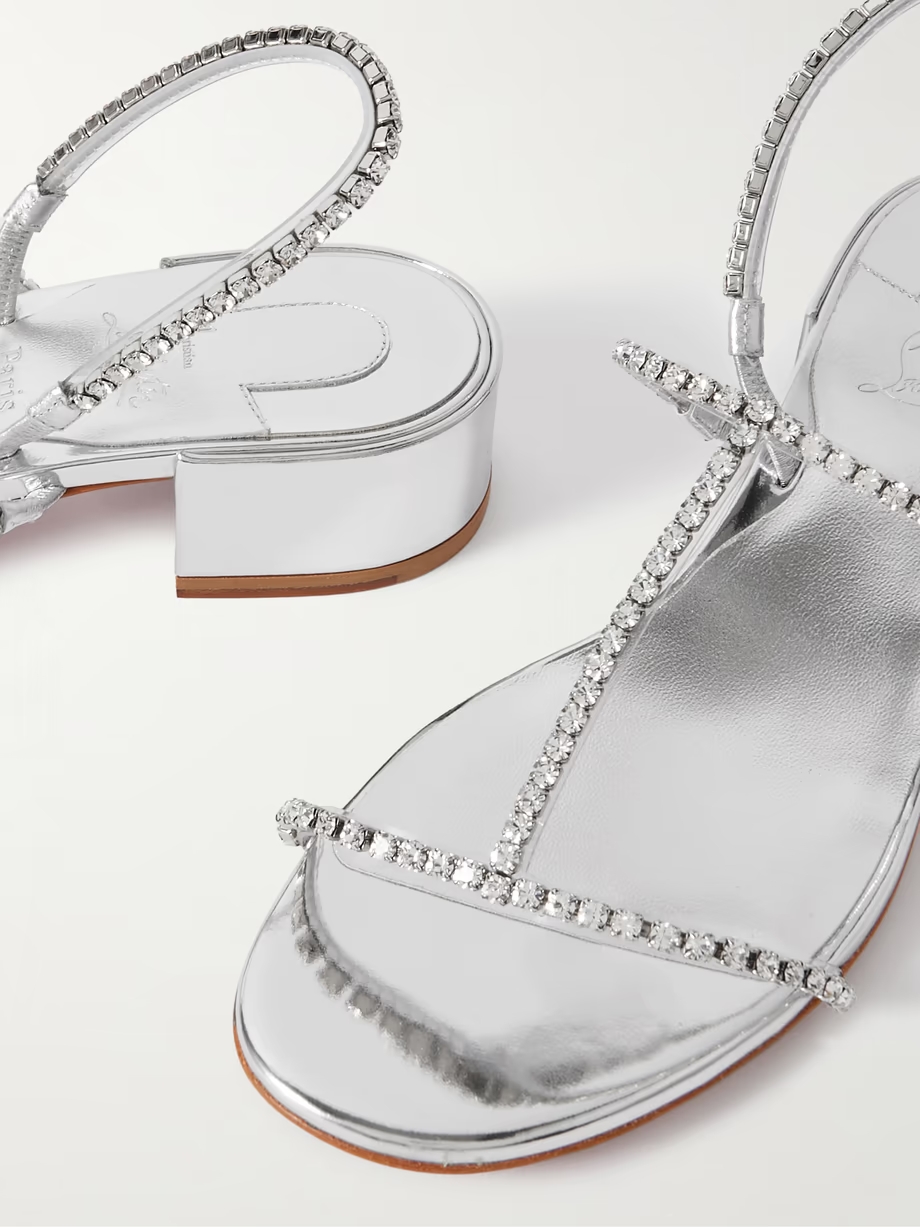 Simple Queenie 25 crystal-embellished metallic leather slingback sandals Simple Queenie 25 crystal-embellished metallic leather slingback sandals