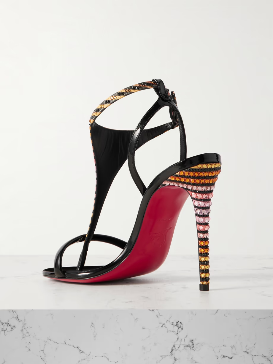 Athina 100 patent leather-trimmed crystal-embellished striped satin sandals Athina 100 patent leather-trimmed crystal-embellished striped satin sandals