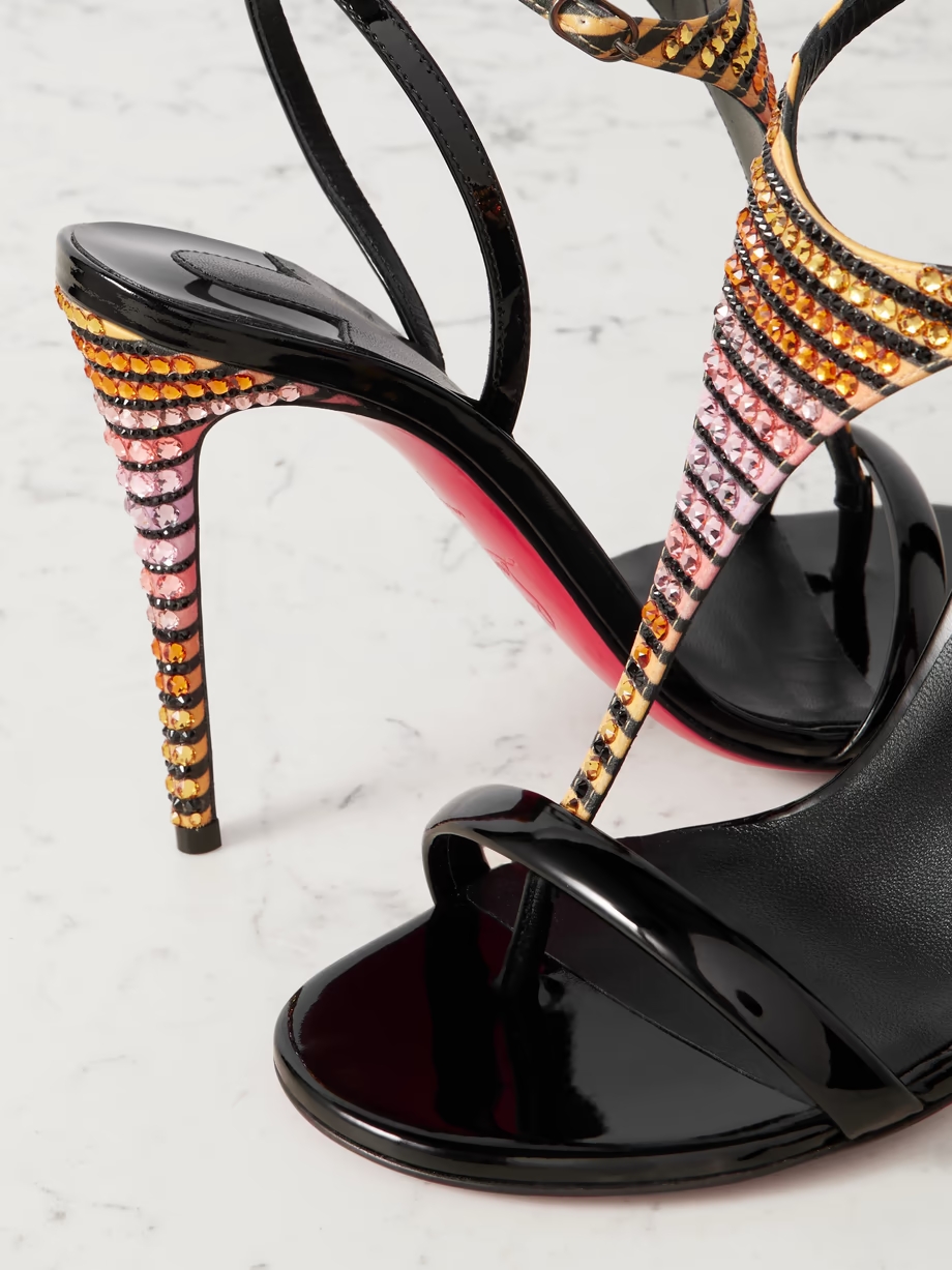 Athina 100 patent leather-trimmed crystal-embellished striped satin sandals Athina 100 patent leather-trimmed crystal-embellished striped satin sandals