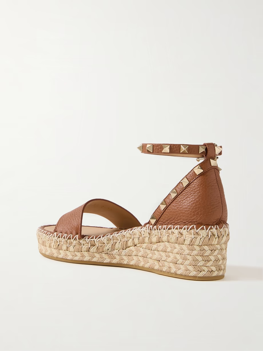 Rockstud 55 textured-leather espadrille wedge sandals Rockstud 55 textured-leather espadrille wedge sandals