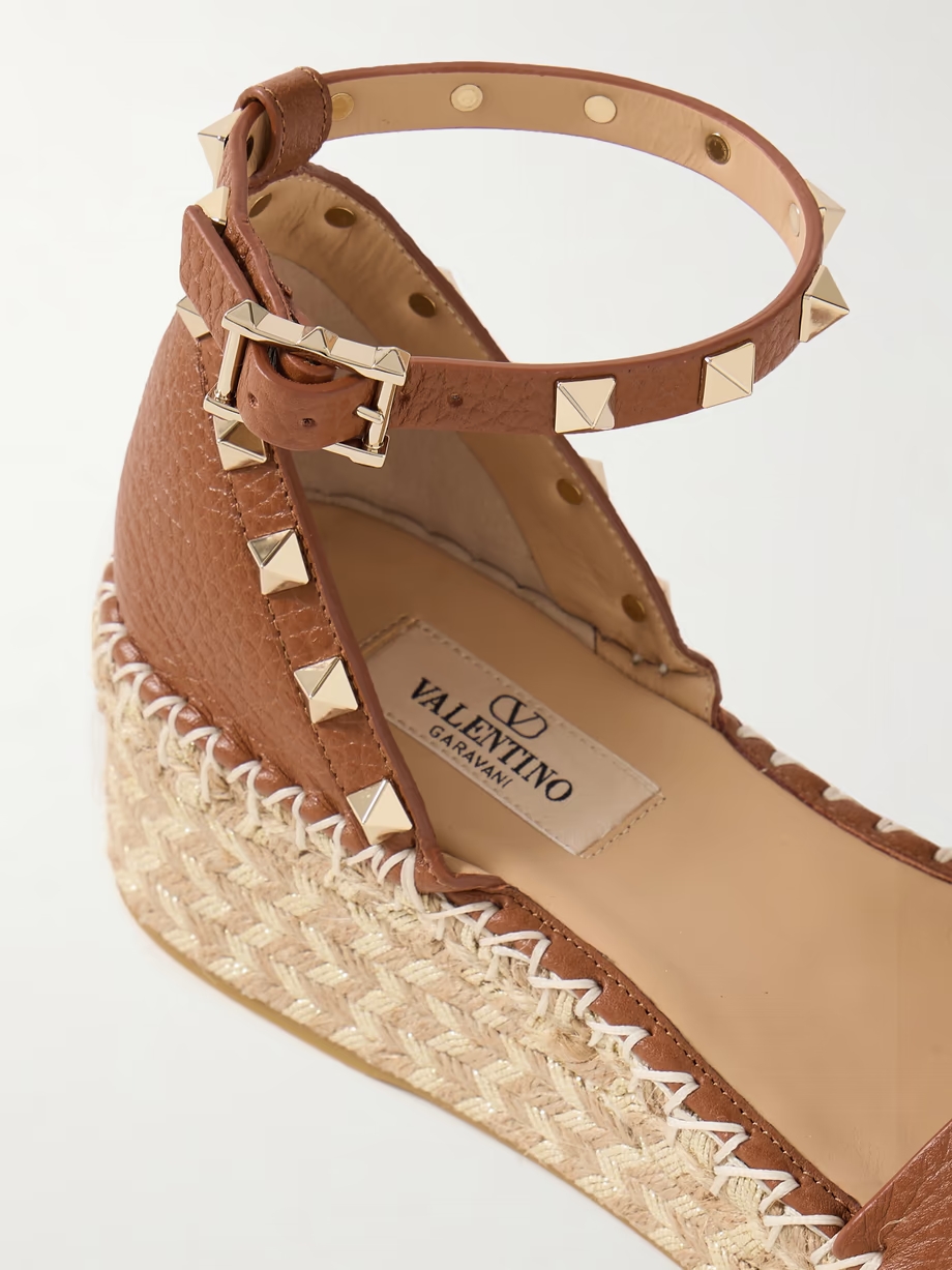 Rockstud 55 textured-leather espadrille wedge sandals Rockstud 55 textured-leather espadrille wedge sandals