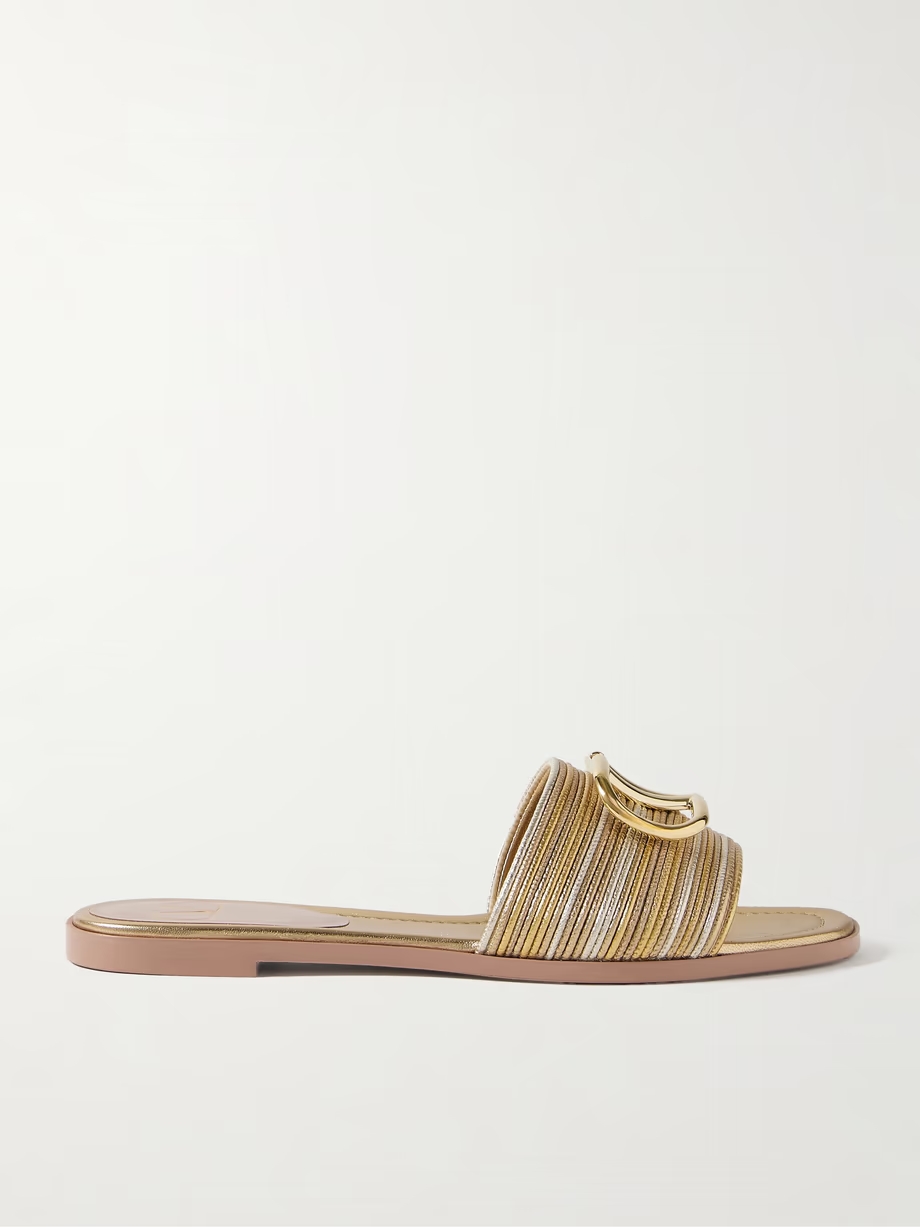 VLOGO metallic leather slides VLOGO metallic leather slides