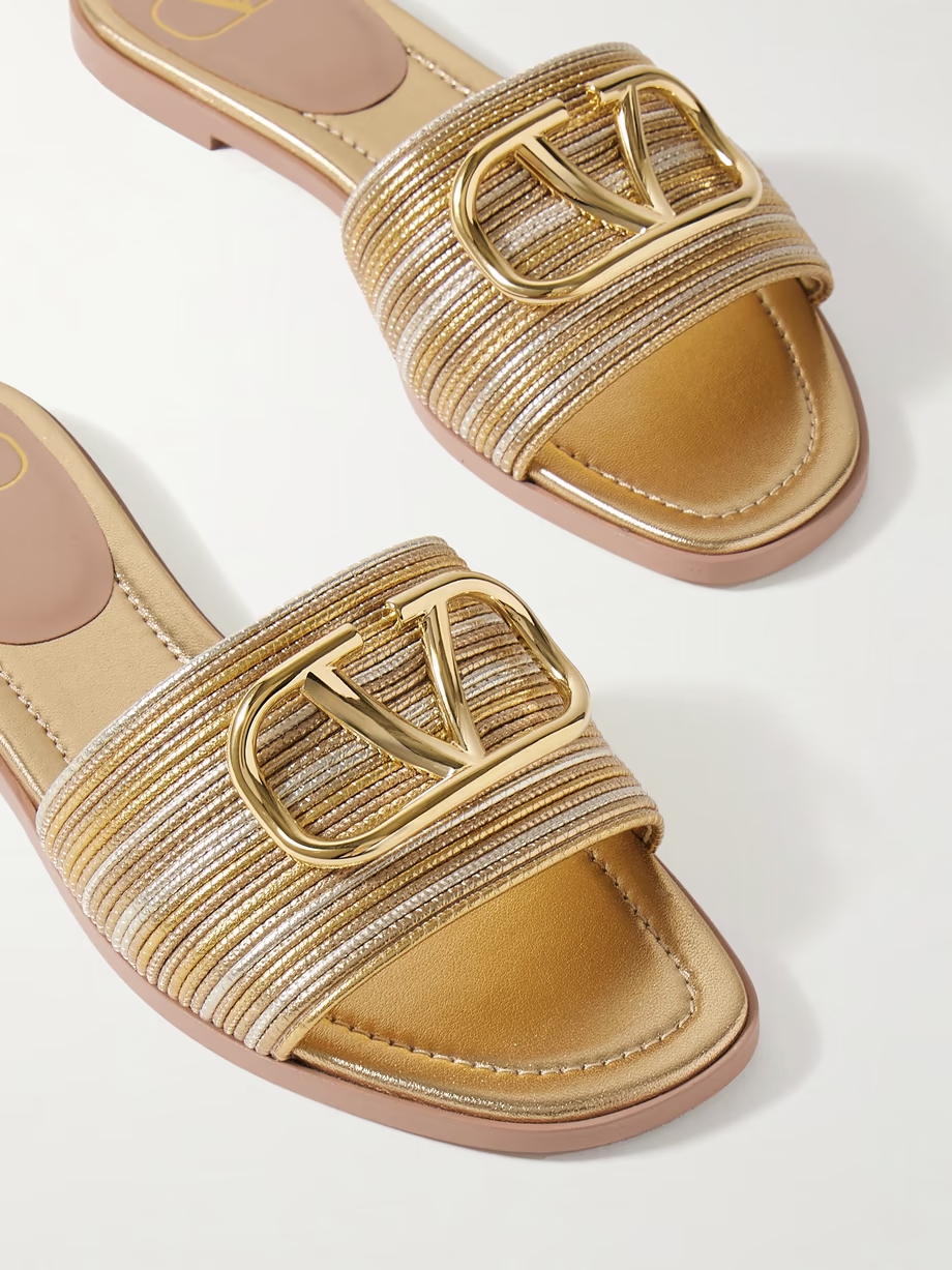 VLOGO metallic leather slides VLOGO metallic leather slides
