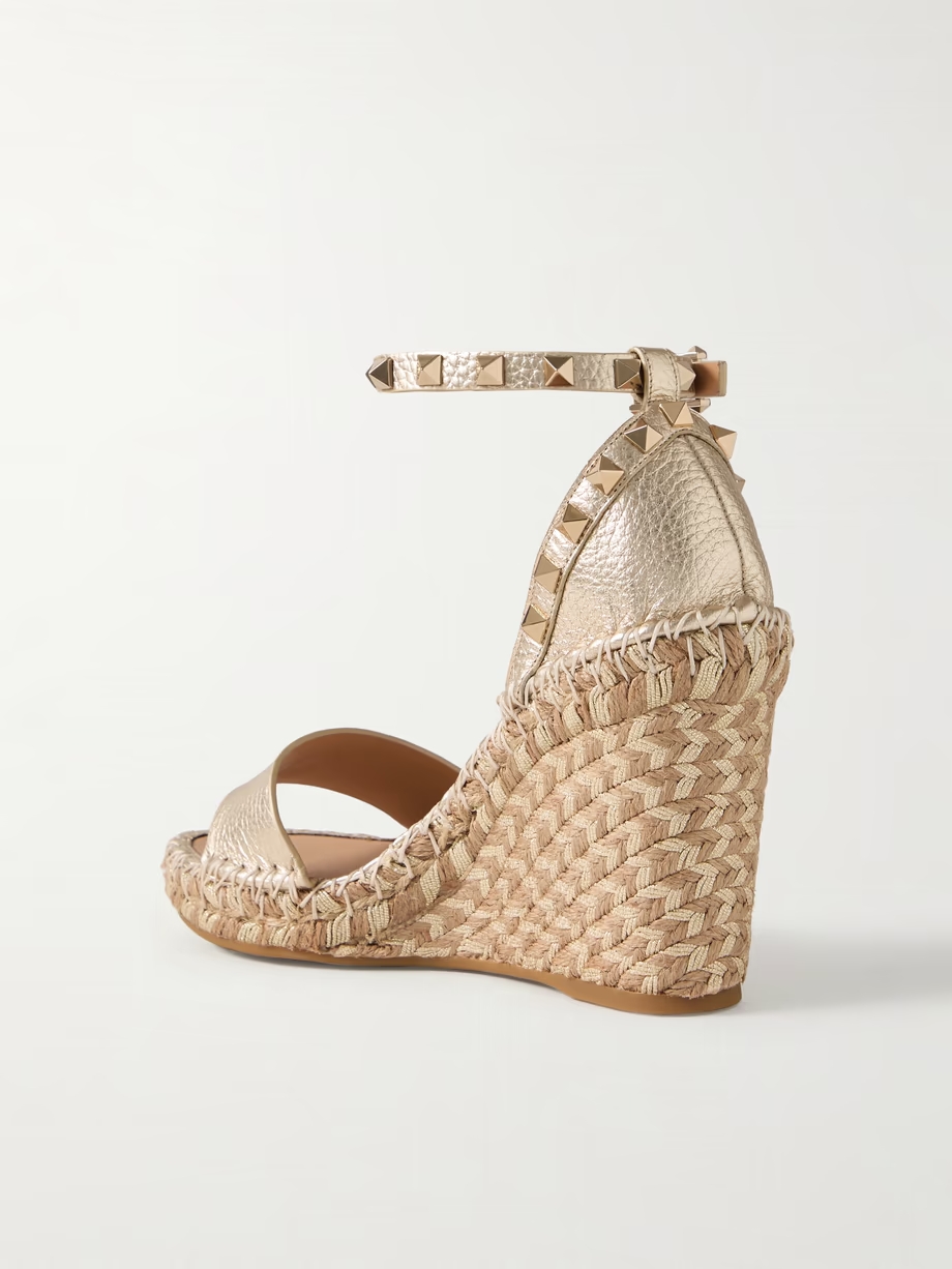 Rockstud 105 metallic textured-leather espadrille wedge sandals Rockstud 105 metallic textured-leather espadrille wedge sandals