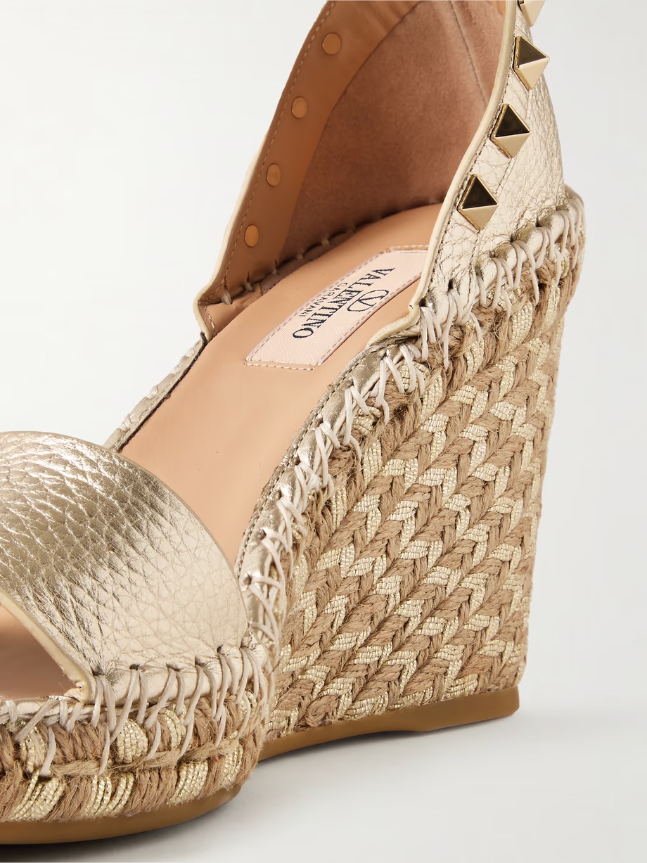 Rockstud 105 metallic textured-leather espadrille wedge sandals Rockstud 105 metallic textured-leather espadrille wedge sandals