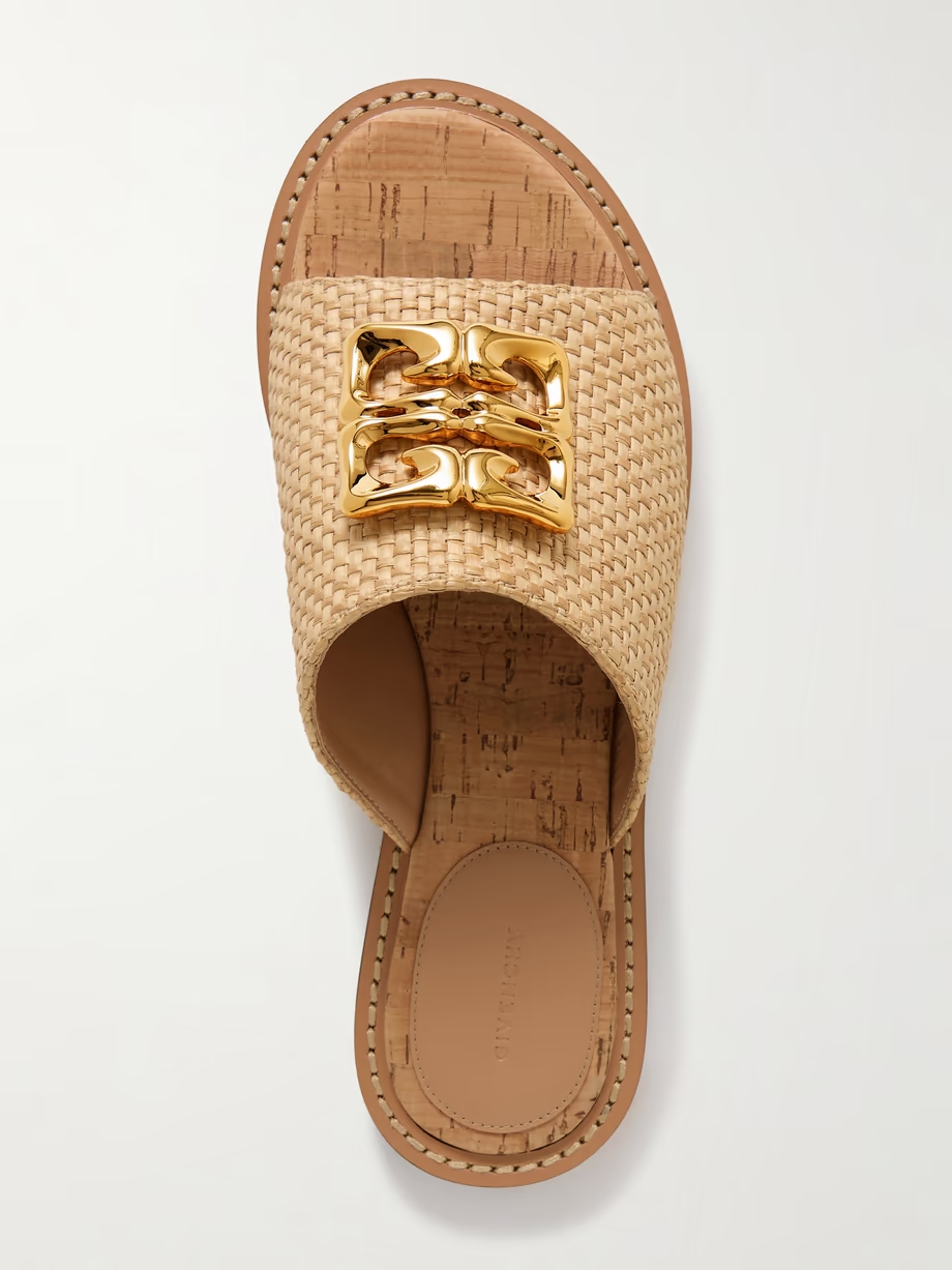 4G Liquid logo-embellished raffia slides 4G Liquid logo-embellished raffia slides