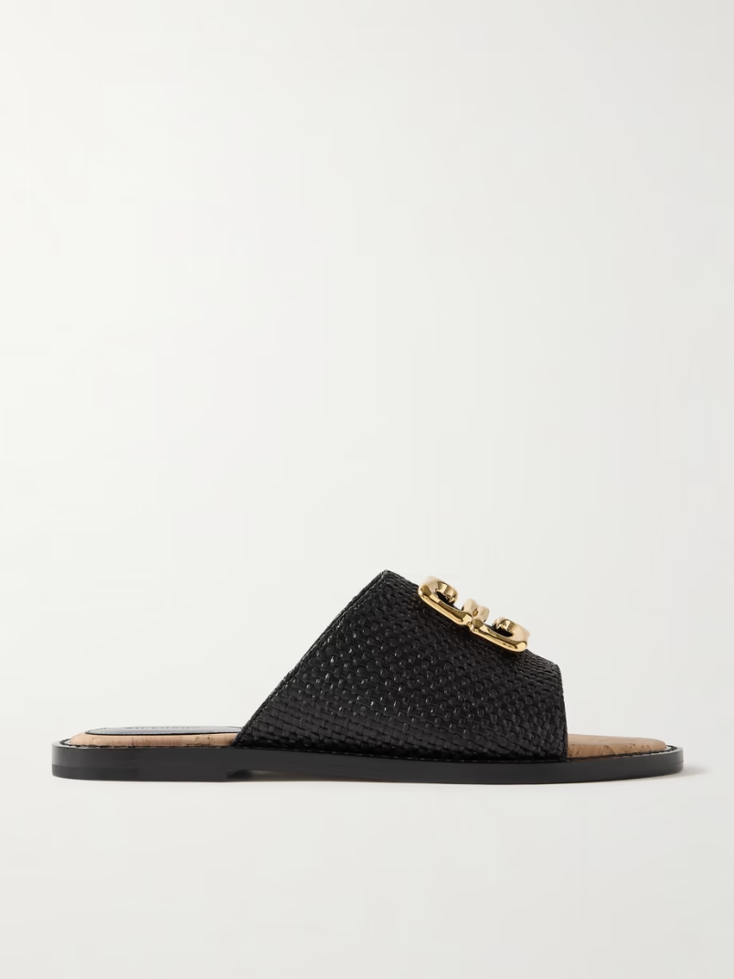 4G Liquid logo-embellished raffia slides 4G Liquid logo-embellished raffia slides