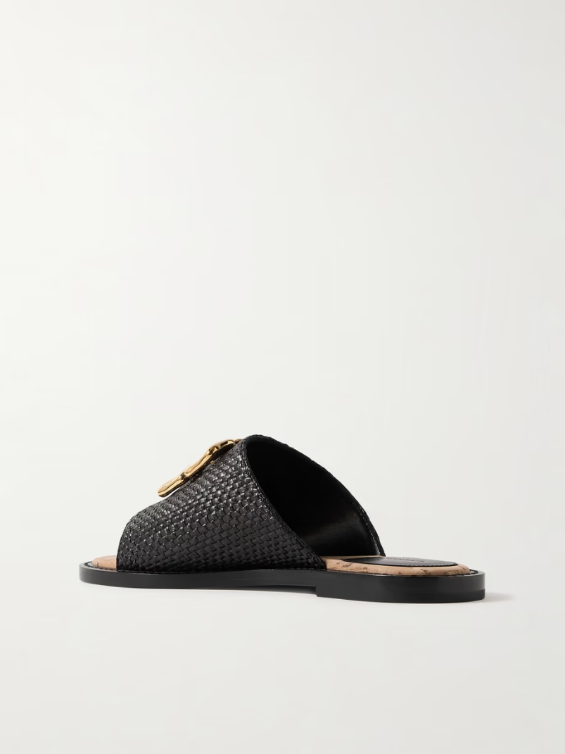 4G Liquid logo-embellished raffia slides 4G Liquid logo-embellished raffia slides