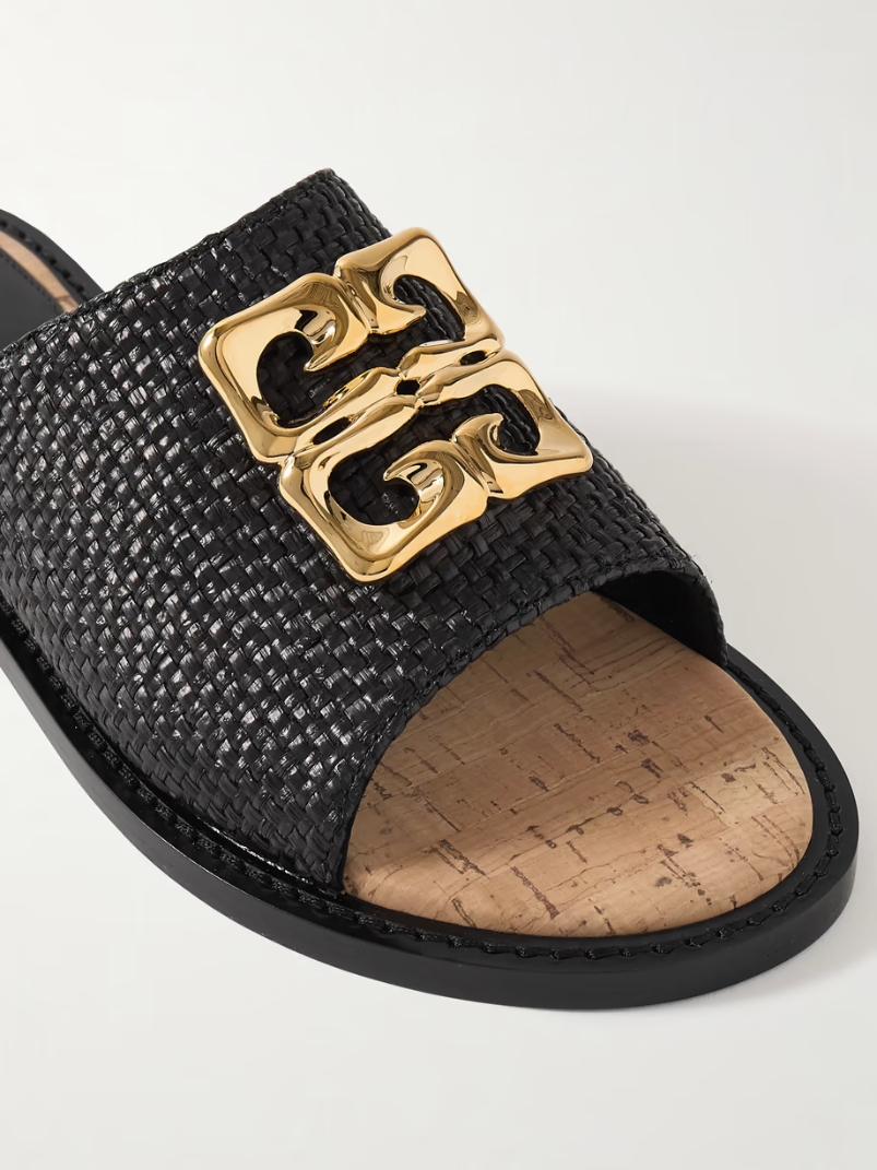 4G Liquid logo-embellished raffia slides 4G Liquid logo-embellished raffia slides