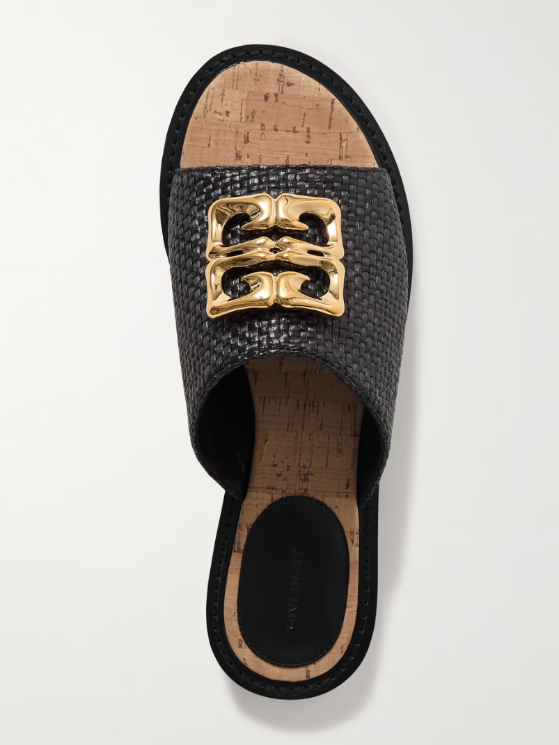4G Liquid logo-embellished raffia slides 4G Liquid logo-embellished raffia slides