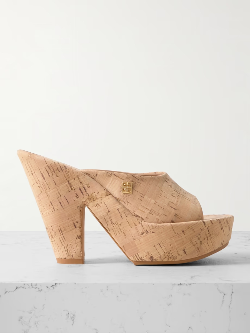 Doll embellished faux cork platform mules Doll embellished faux cork platform mules