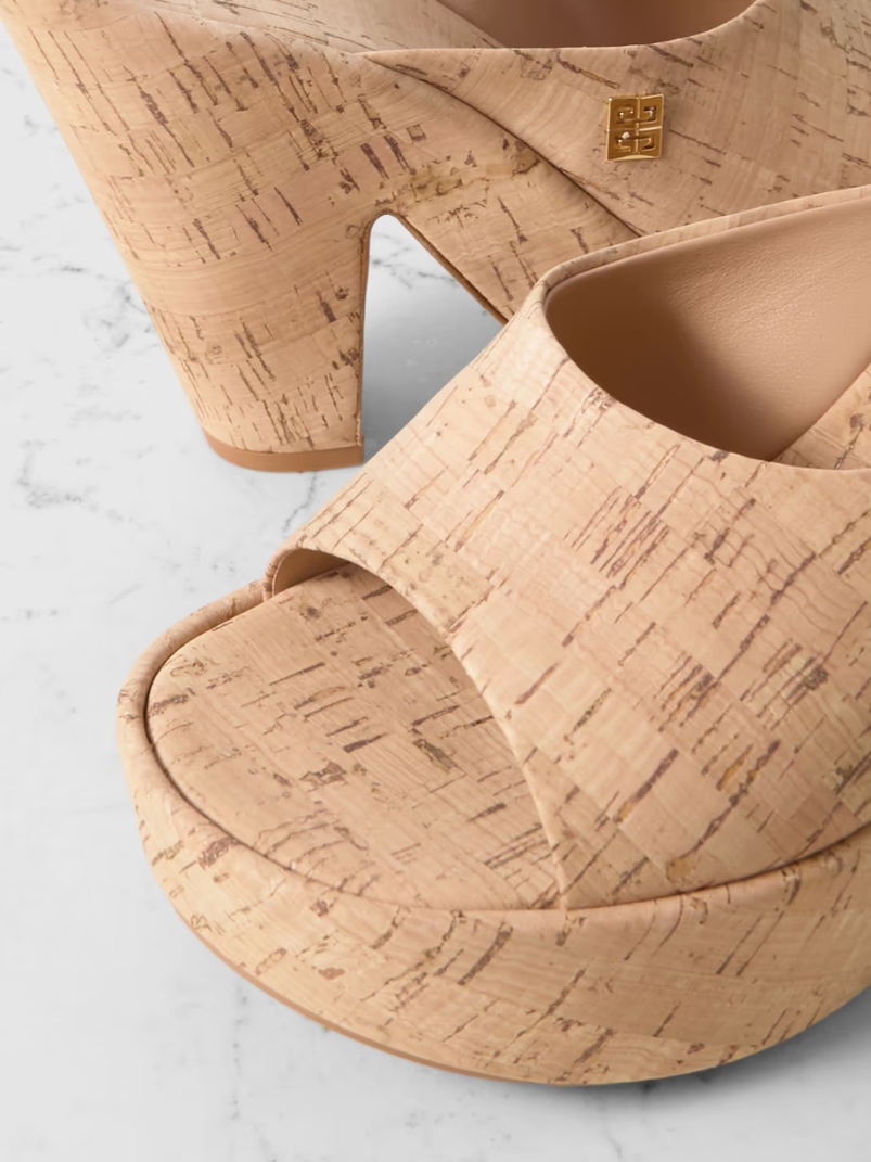 Doll embellished faux cork platform mules Doll embellished faux cork platform mules