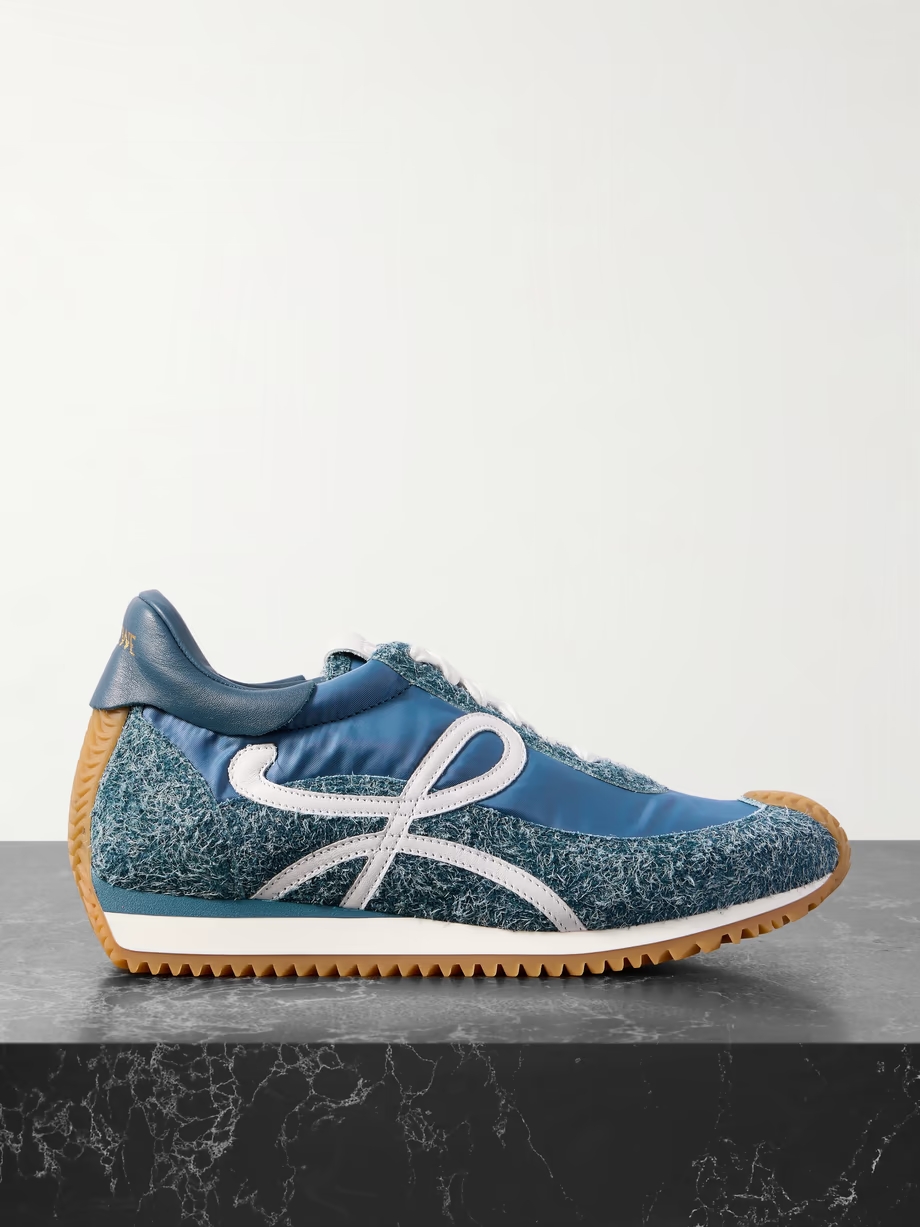 Flow Runner leather-trimmed shell and brushed suede sneakers Flow Runner leather-trimmed shell and brushed suede sneakers