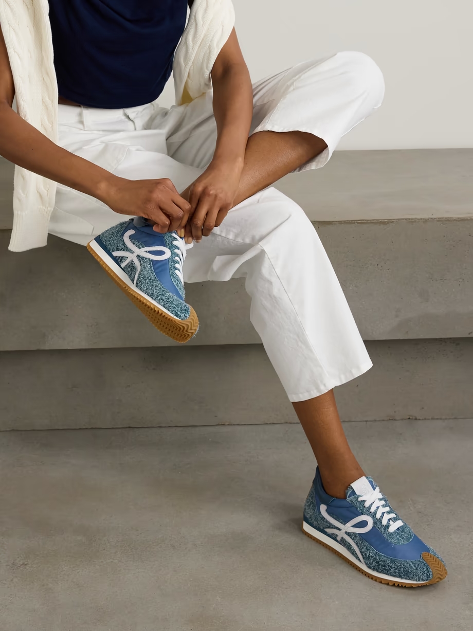 Flow Runner leather-trimmed shell and brushed suede sneakers Flow Runner leather-trimmed shell and brushed suede sneakers