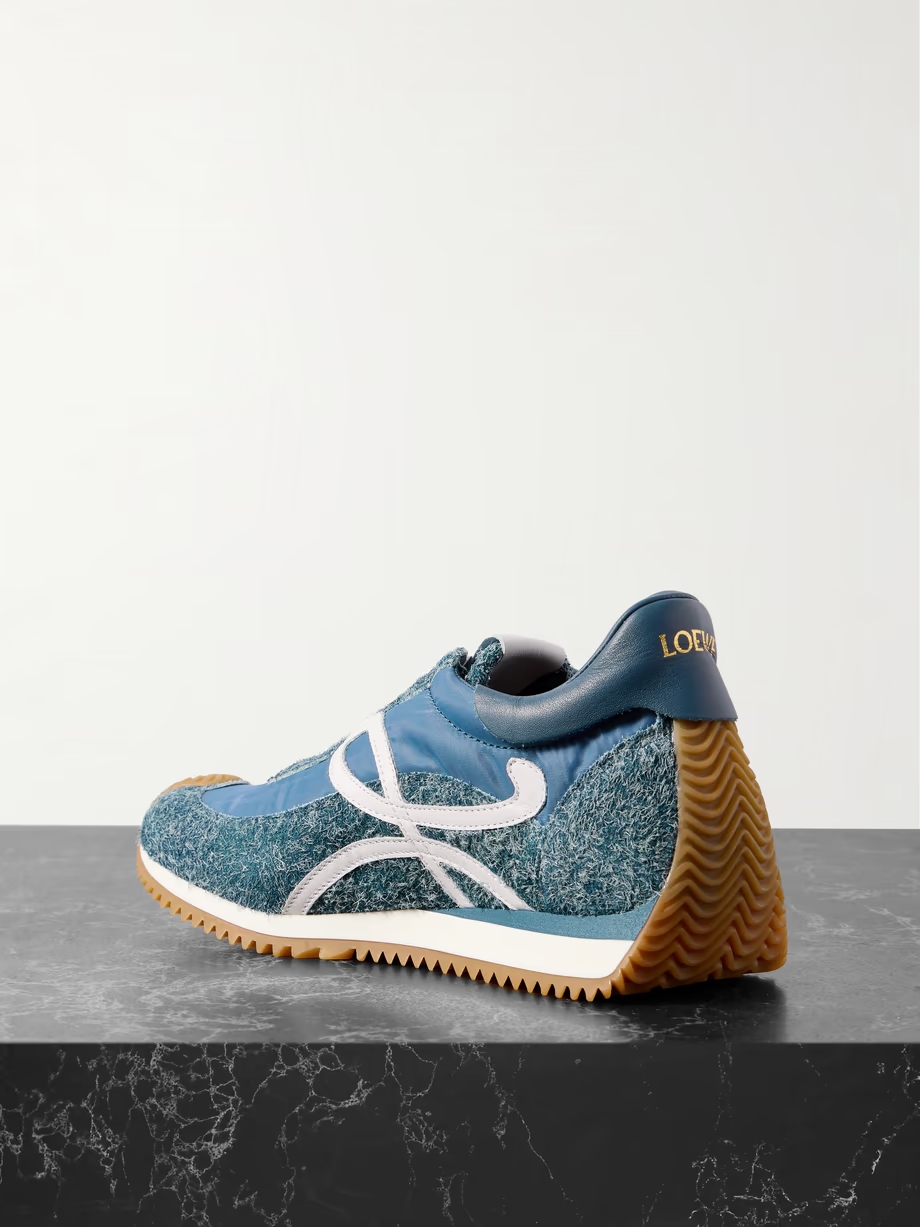Flow Runner leather-trimmed shell and brushed suede sneakers Flow Runner leather-trimmed shell and brushed suede sneakers