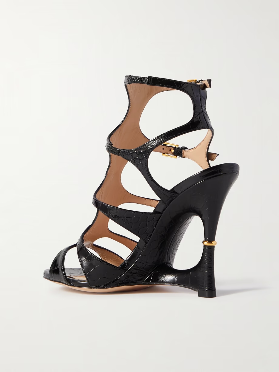 Paradis cutout croc-effect leather wedge sandals Paradis cutout croc-effect leather wedge sandals