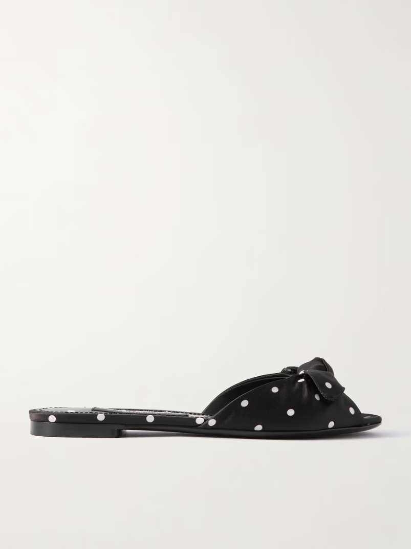 Bianca bow-embellished polka-dot satin-twill slides Bianca bow-embellished polka-dot satin-twill slides